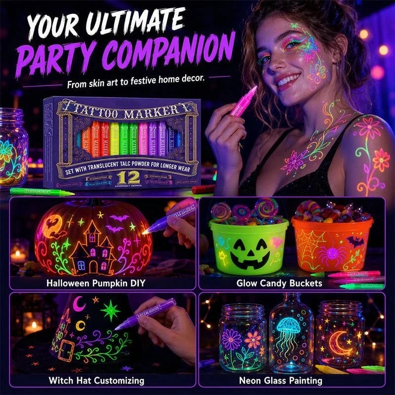 🔥Last Day 50% OFF - Novocanvas Glow Party Tattoo Pens