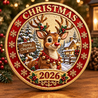 🎄 2026 Christmas Commemorative Coin – Solid Brass, Gold-Plated & Hard Enamel Keepsake