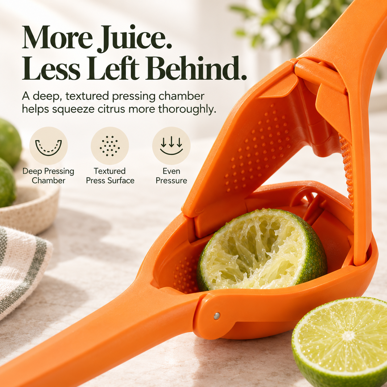 Close view of the citrus squeezer pressing chamber and textured surface