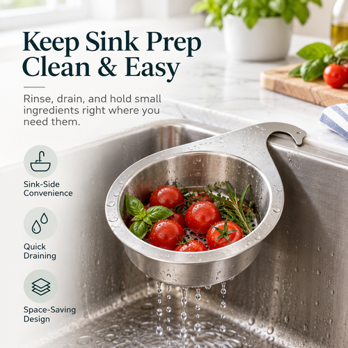 Sink-Side Strainer Basket – Rinse, Drain, Organize