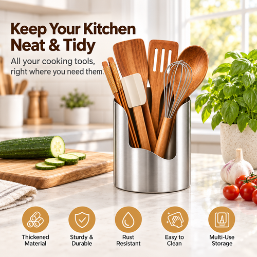 Premium Stainless Steel Utensil Holder for Kitchen Countertop