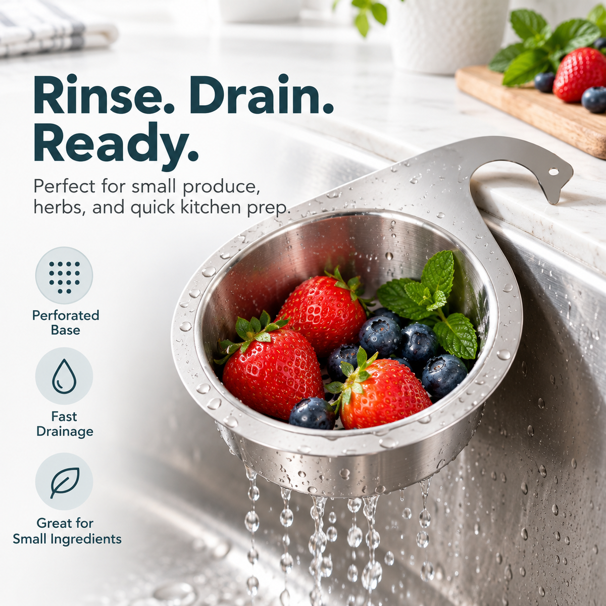 Sink-Side Strainer Basket – Rinse, Drain, Organize