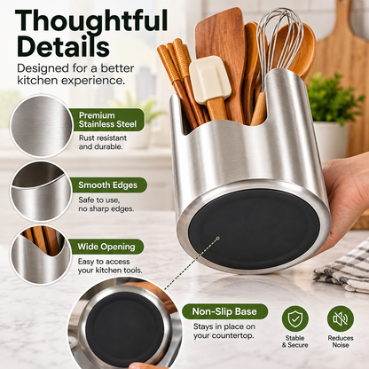 Premium Stainless Steel Utensil Holder for Kitchen Countertop