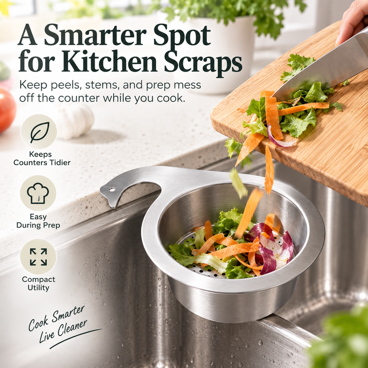 Sink-Side Strainer Basket – Rinse, Drain, Organize