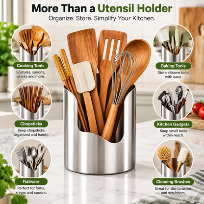 Premium Stainless Steel Utensil Holder for Kitchen Countertop