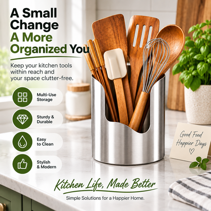 Premium Stainless Steel Utensil Holder for Kitchen Countertop