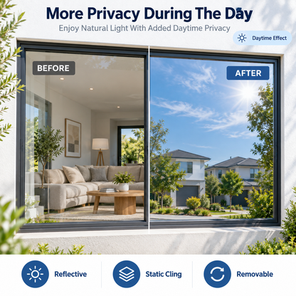 Daytime Privacy Reflective Window Film Static Cling Removable UV Blocking Window Tint
