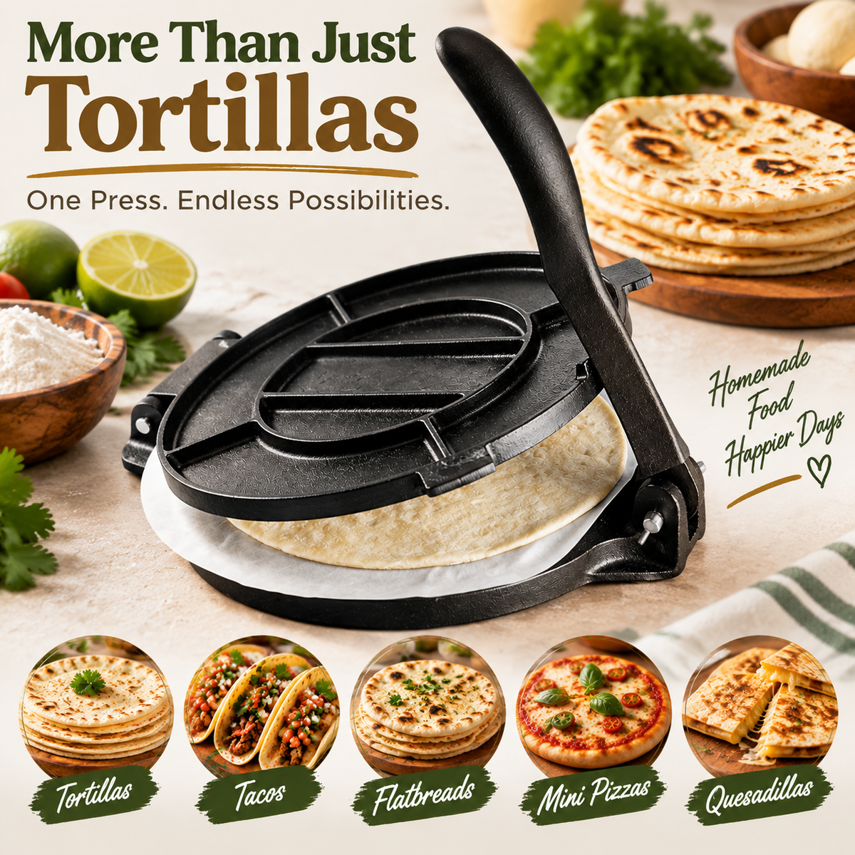 Cast Iron Tortilla Press – Make Perfect Homemade Tortillas at Home