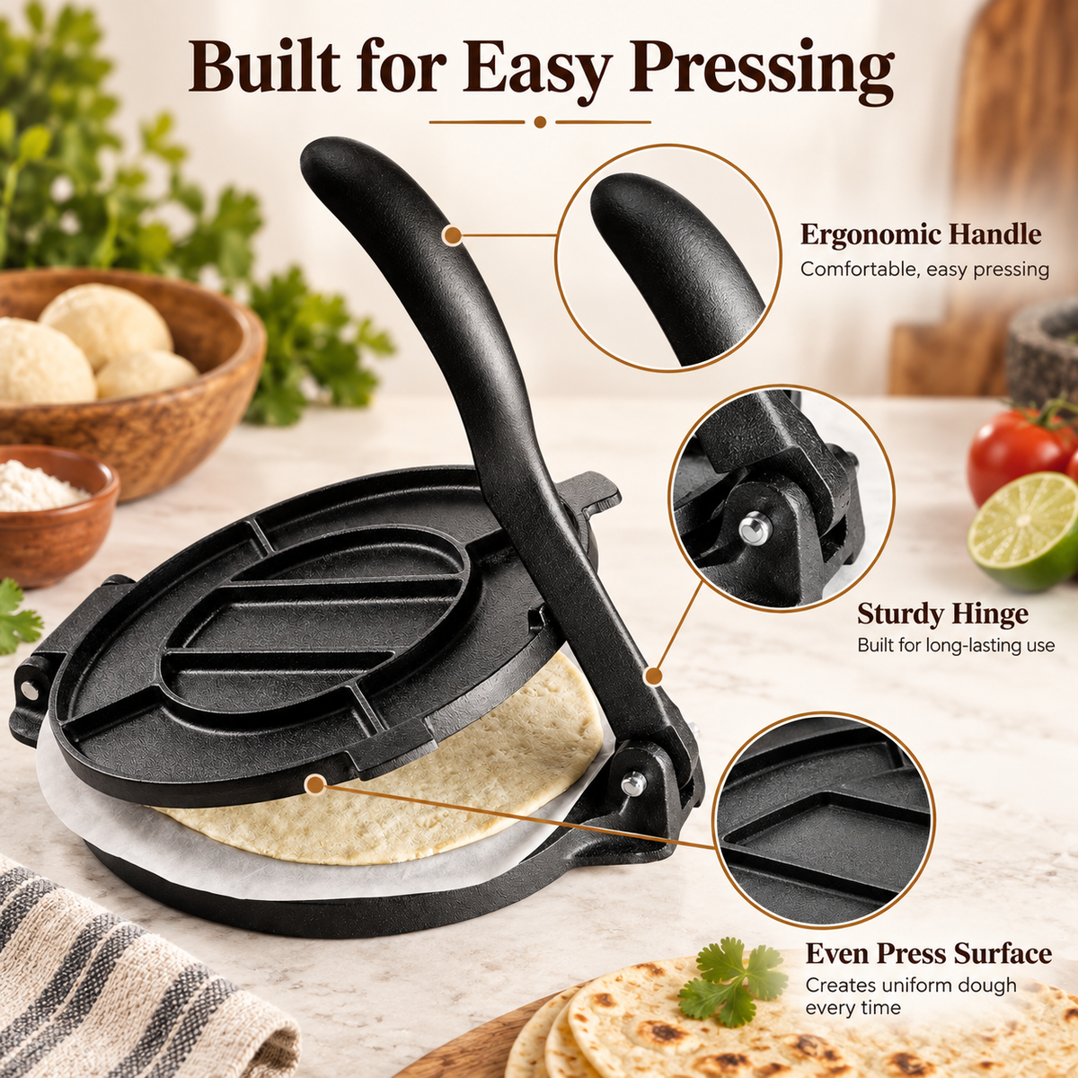 Cast Iron Tortilla Press – Make Perfect Homemade Tortillas at Home