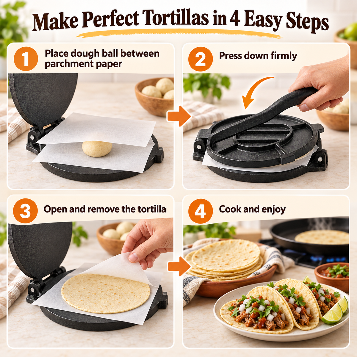 Cast Iron Tortilla Press – Make Perfect Homemade Tortillas at Home