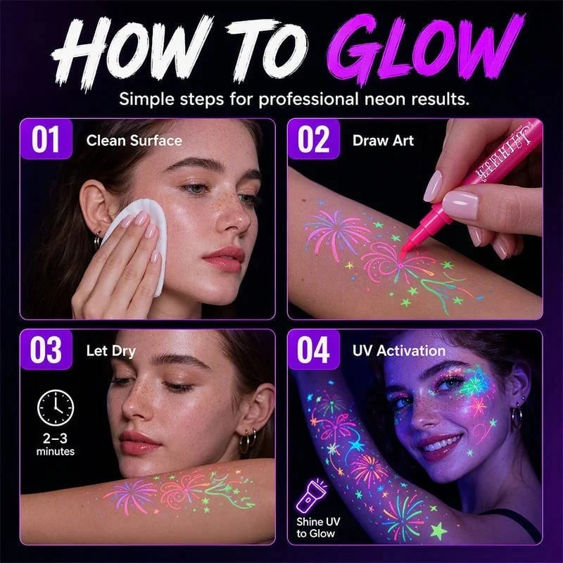 🔥Last Day 50% OFF - Novocanvas Glow Party Tattoo Pens