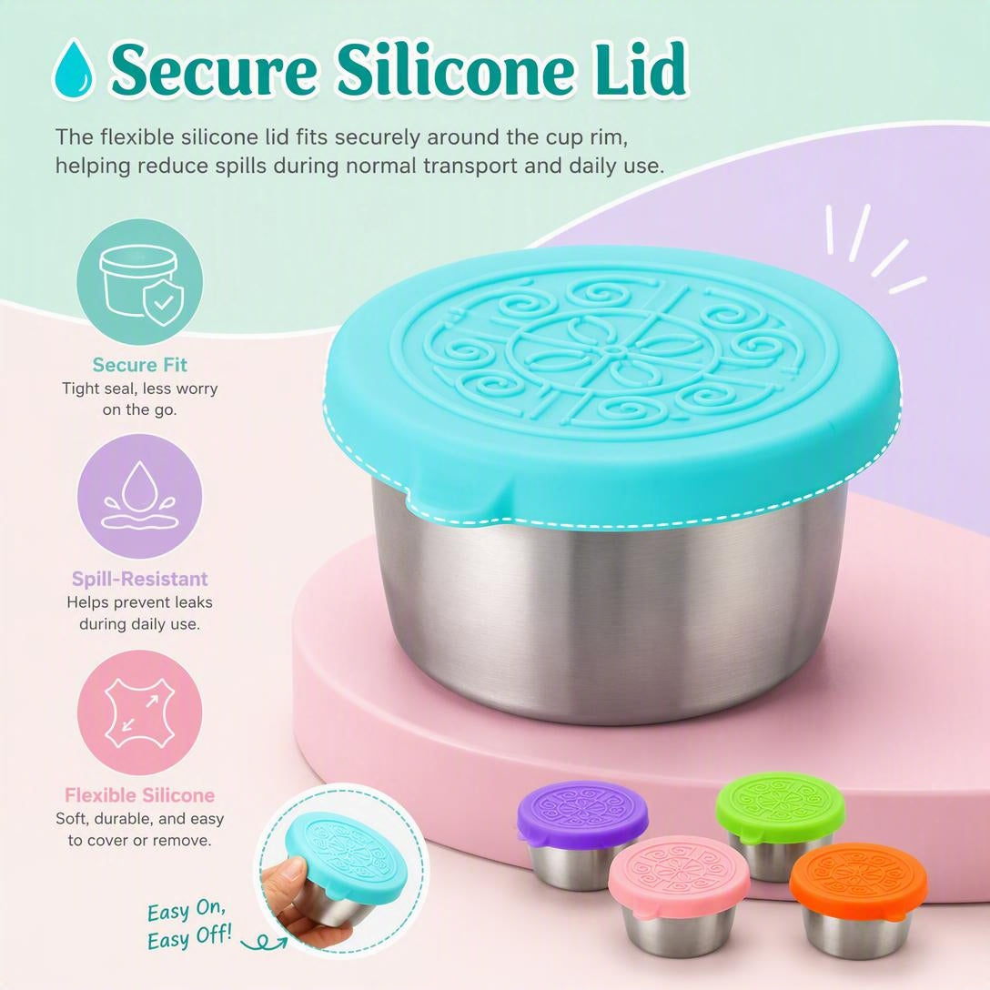 Stainless steel salad dressing takeaway container with Leakproof Silicone Lids（6Pcs）