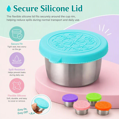 Stainless steel salad dressing takeaway container with Leakproof Silicone Lids（6Pcs）
