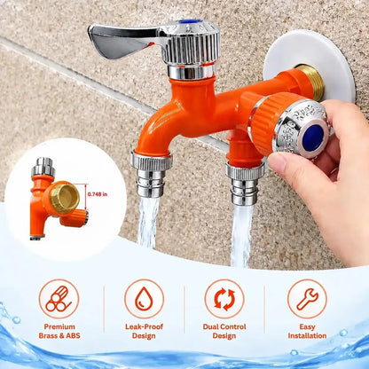 Dual Outlet Washing Machine Faucet, 1 In 2 Out Water Tap