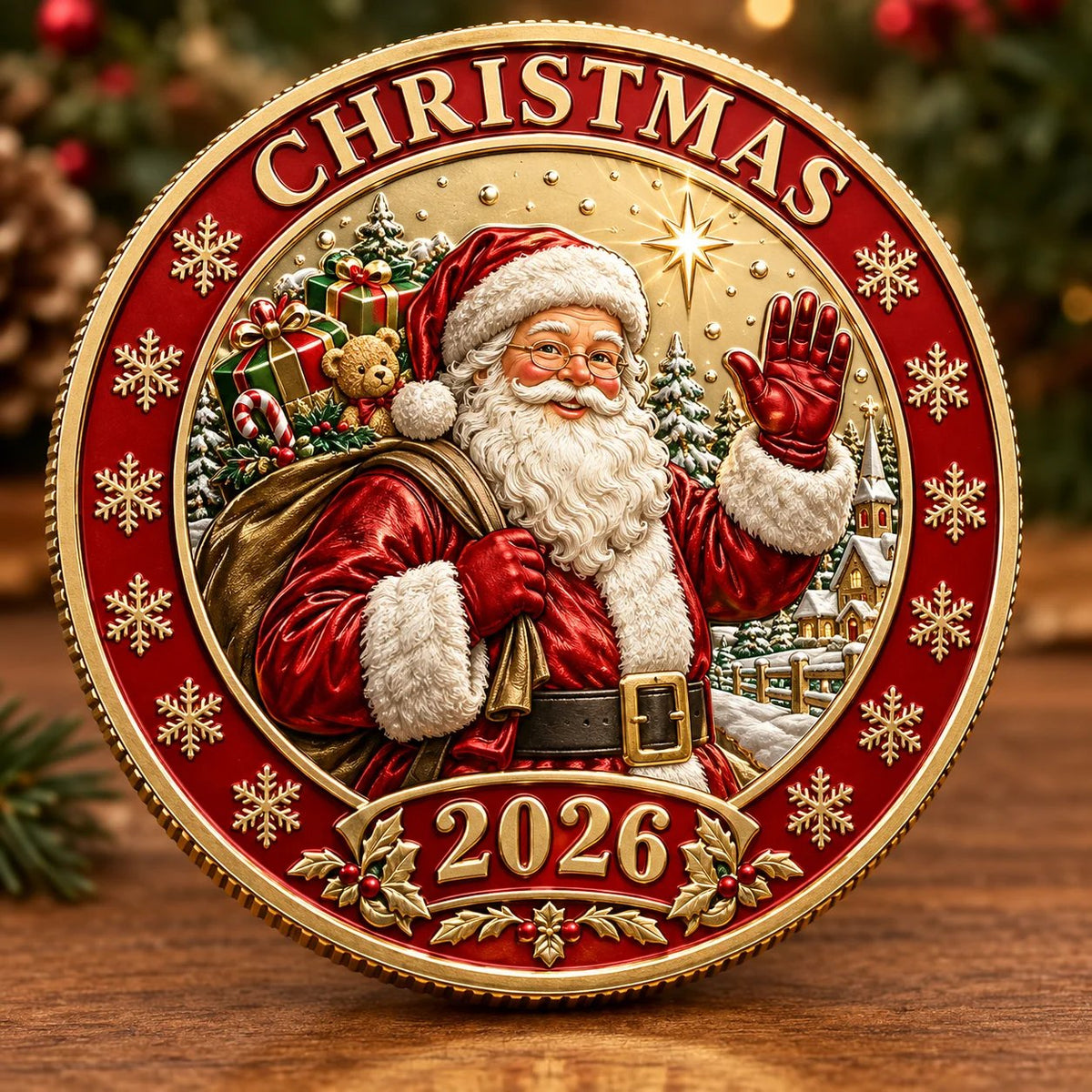 🎄 2026 Christmas Commemorative Coin – Solid Brass, Gold-Plated & Hard Enamel Keepsake