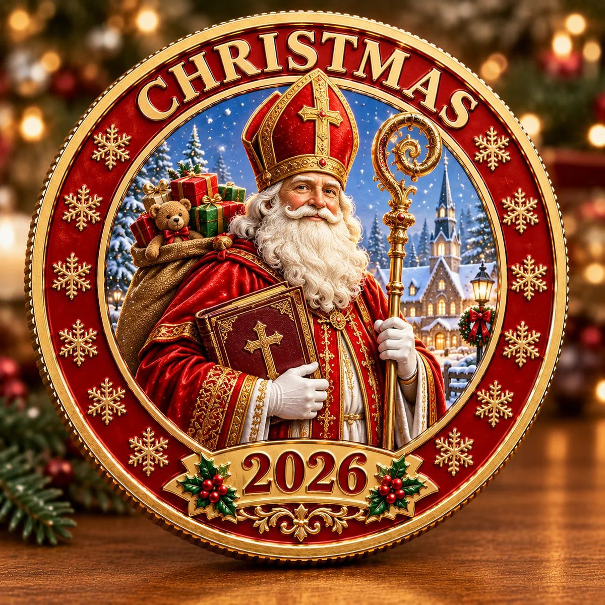 🎄 2026 Christmas Commemorative Coin – Solid Brass, Gold-Plated & Hard Enamel Keepsake