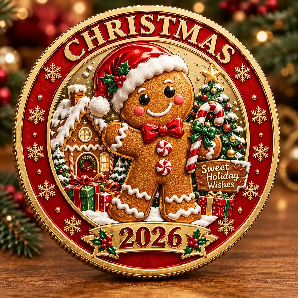 🎄 2026 Christmas Commemorative Coin – Solid Brass, Gold-Plated & Hard Enamel Keepsake