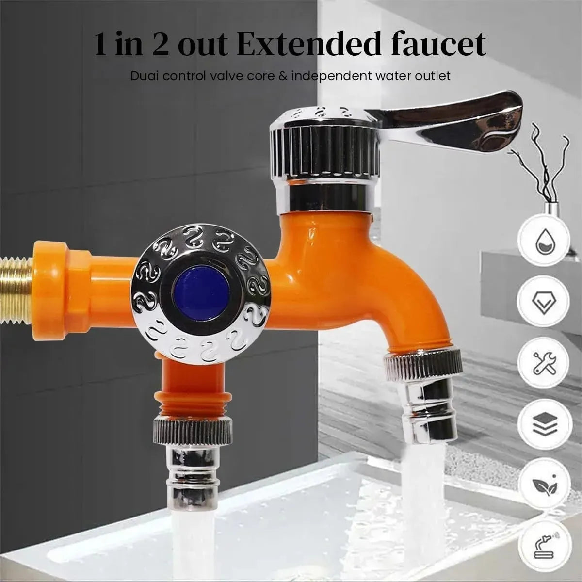 Dual Outlet Washing Machine Faucet, 1 In 2 Out Water Tap