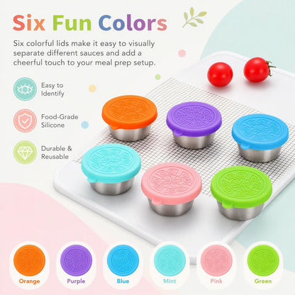 Stainless steel salad dressing takeaway container with Leakproof Silicone Lids（6Pcs）